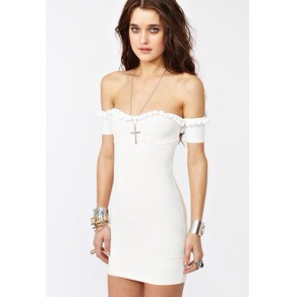 For Love & Lemons Caliente white dress pom poms XS